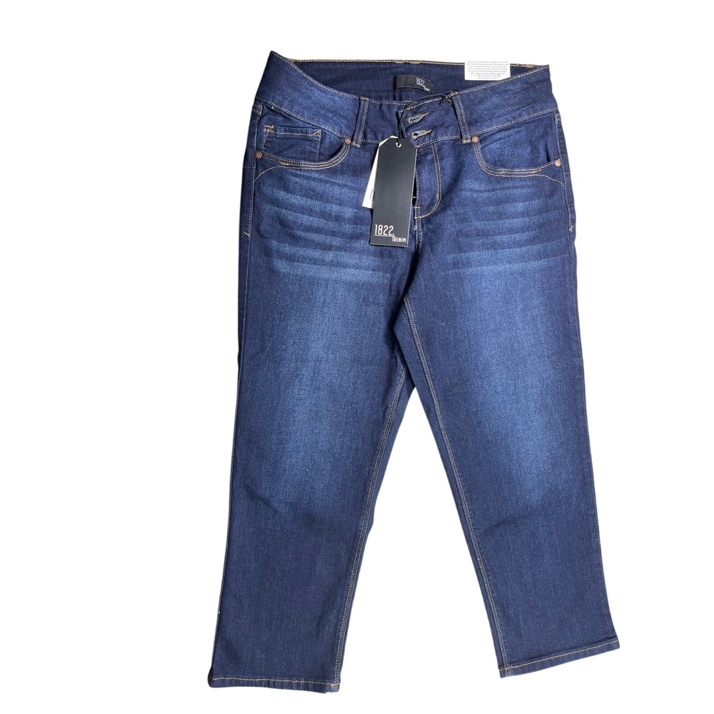 NWT 1822 Denim Crop Skinny Jeans Size 14 Dark Wash Stretch
